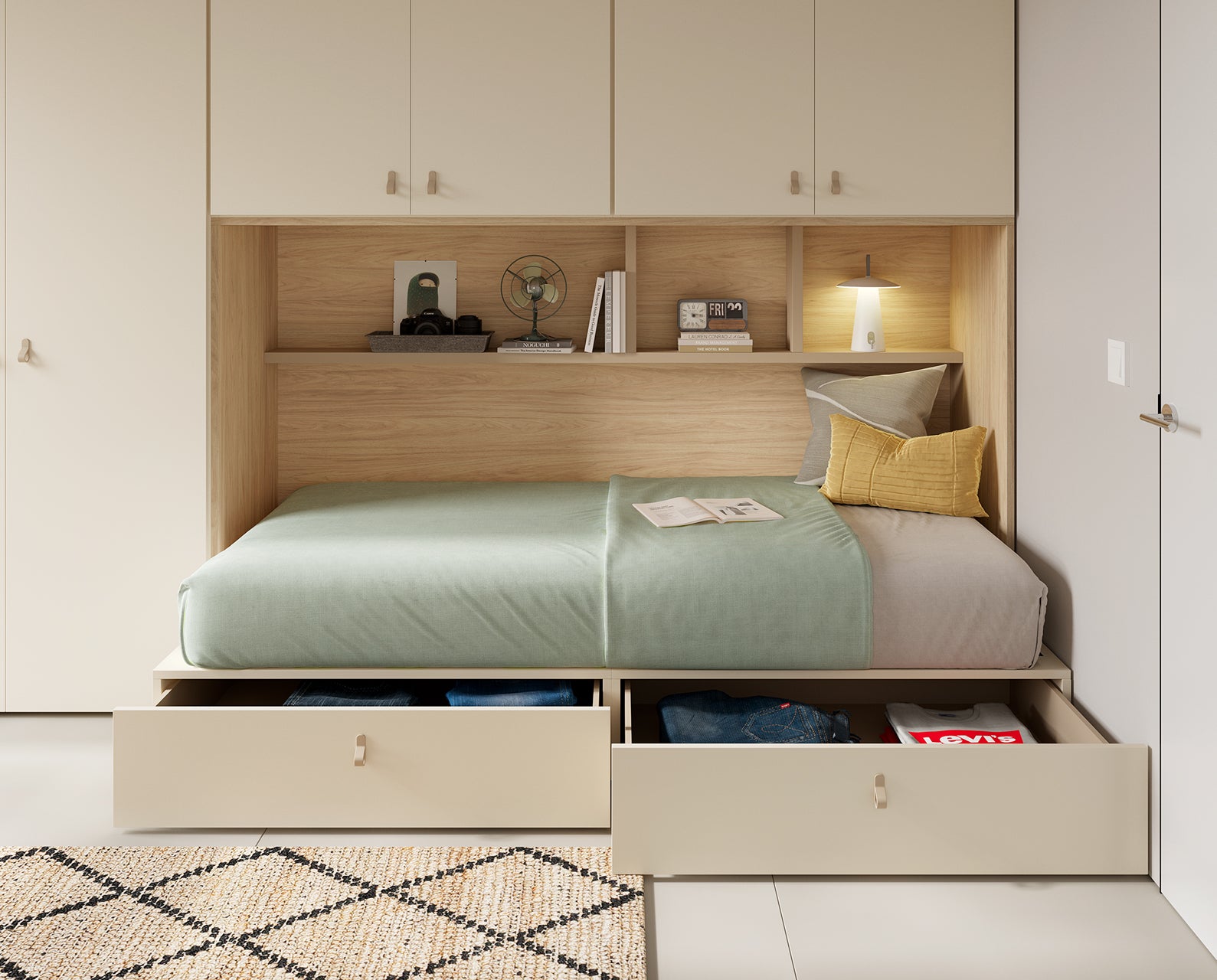 Integrated Bed with Optional Storage and Hidden Desk